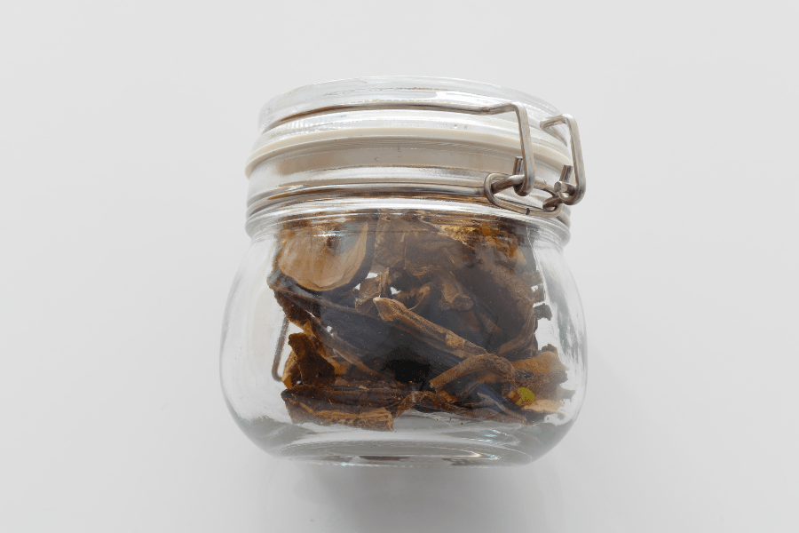 dried mushrooms in a jar